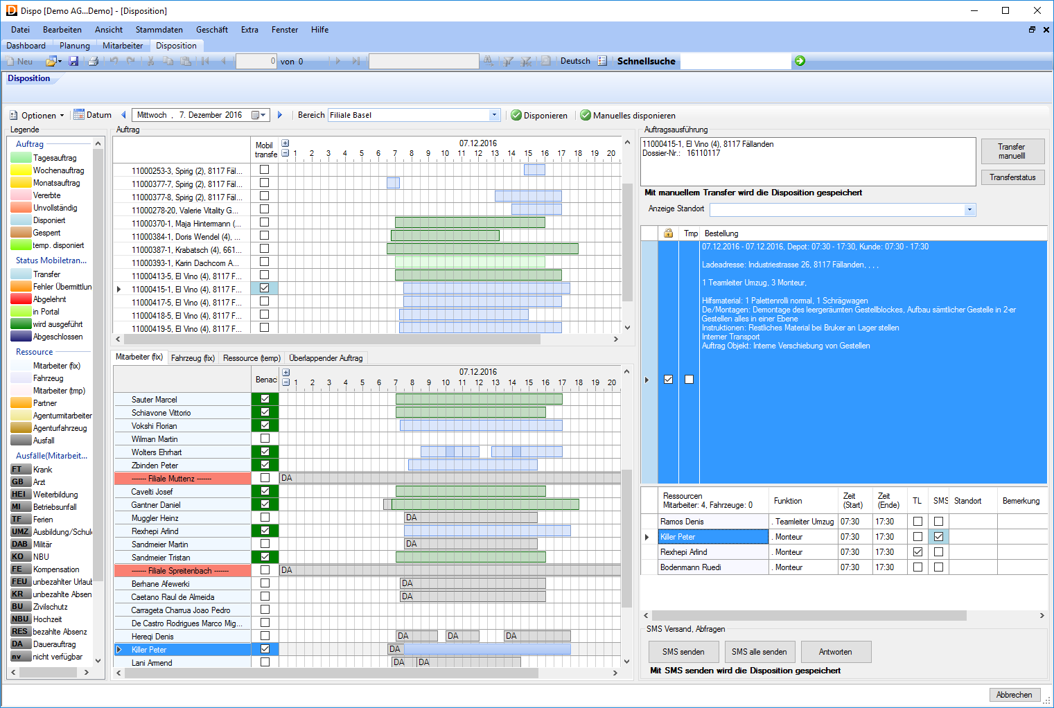 Disposition von Mitarbeiter und Fahrzeug, Umzugssoftware
