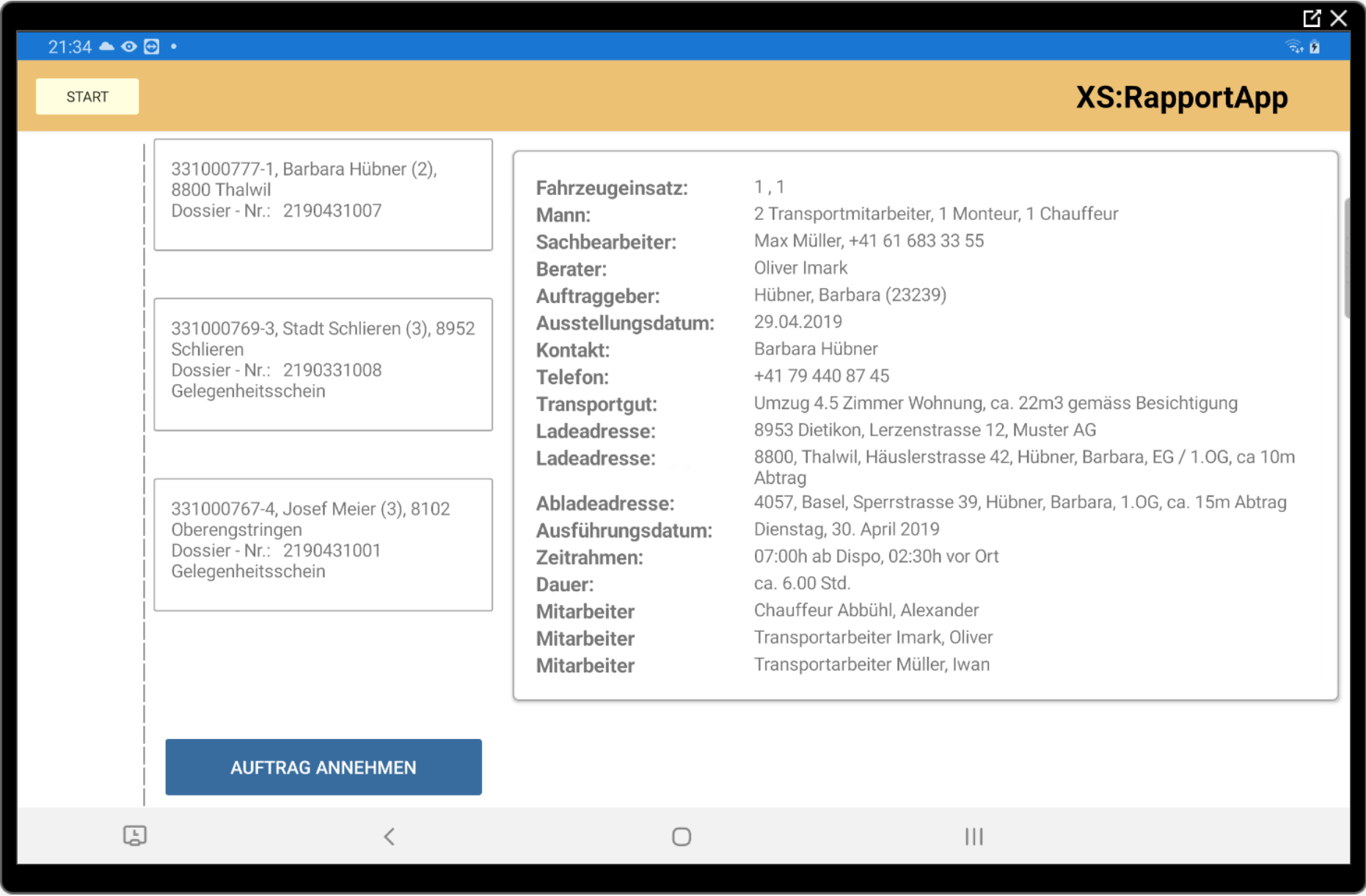 Umzugssoftware, Tablet für moblie Datenerfassung, Papierloser Ablauf von der Planung bis zur Ausführung beim Kunden vor Ort